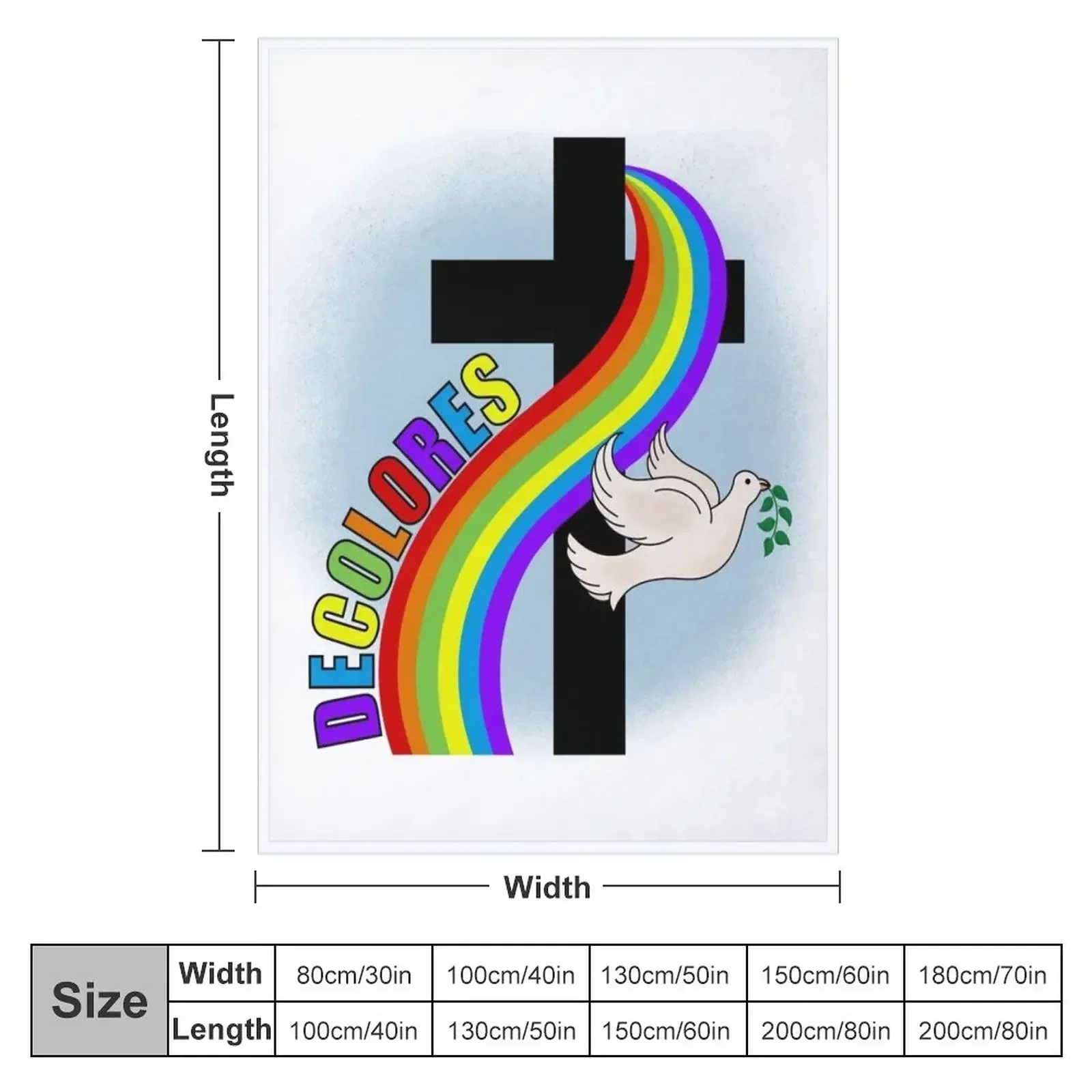 DeColores Cursillo Rainbow With Cross and Peace Dove (White) Throw Blanket couch cozy soft plush fuzzy picnic outdoor blanket