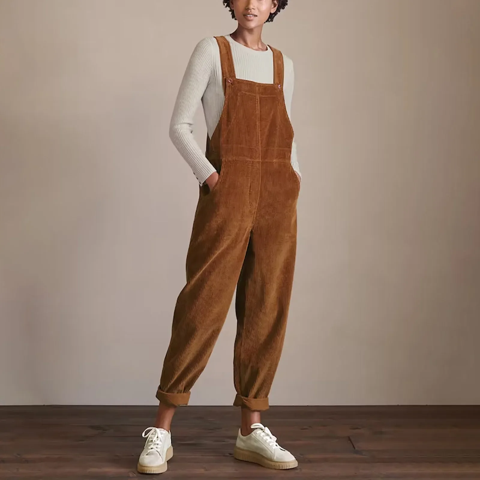 

Vintage Corduroy Jumpsuits Women Casual Straps Suspender Overalls Autumn Rompers Solid Wide Leg Playsuits 2023 Macacão Feminino