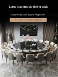 Marble dining table light luxury large family 12 people 15 round table villa with turntable 20 electric Hotel round table