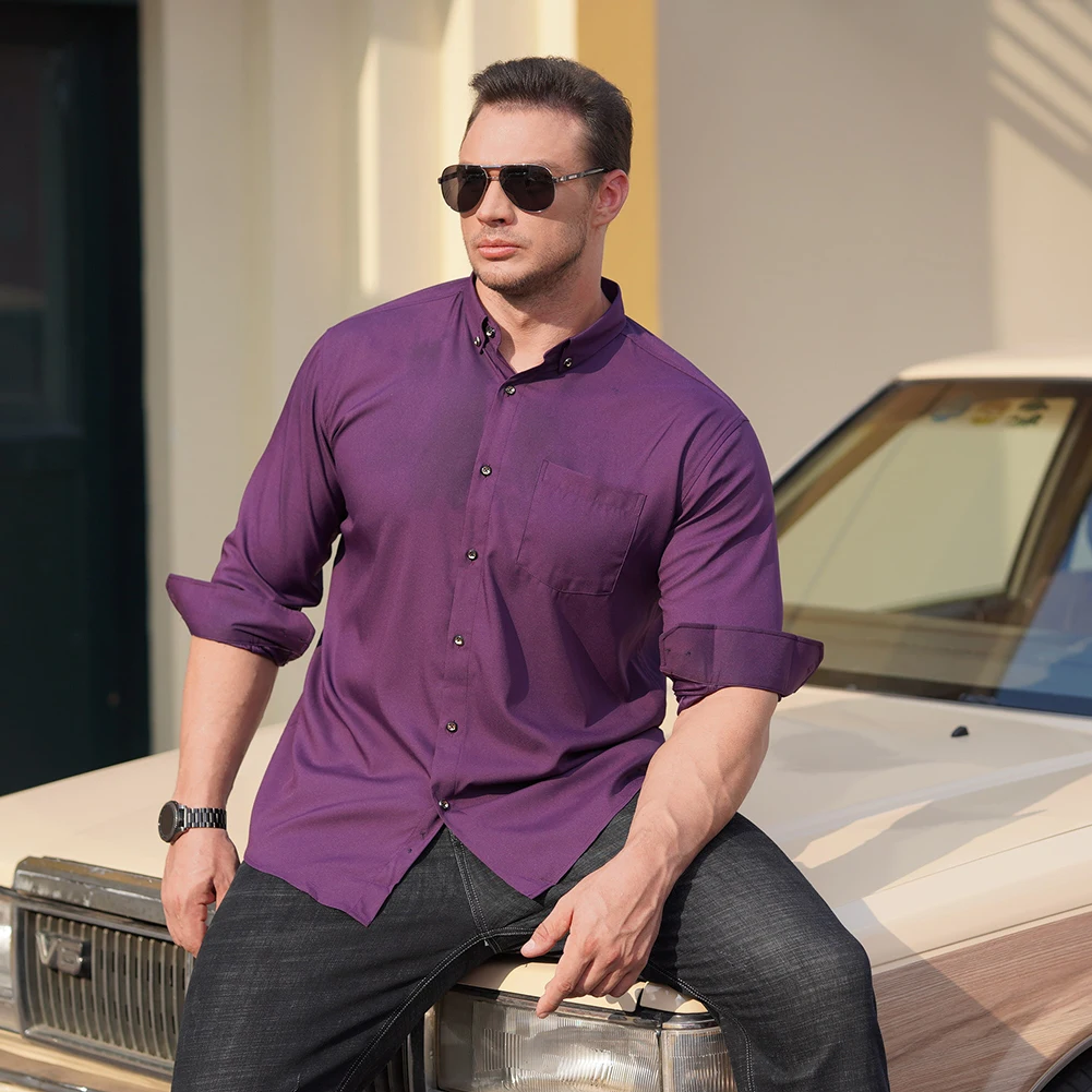 تي شيرت رجالي بأكمام طويلة بلون سادة ، كارديجان كاجوال قابل للتنفس ، حجم كبير