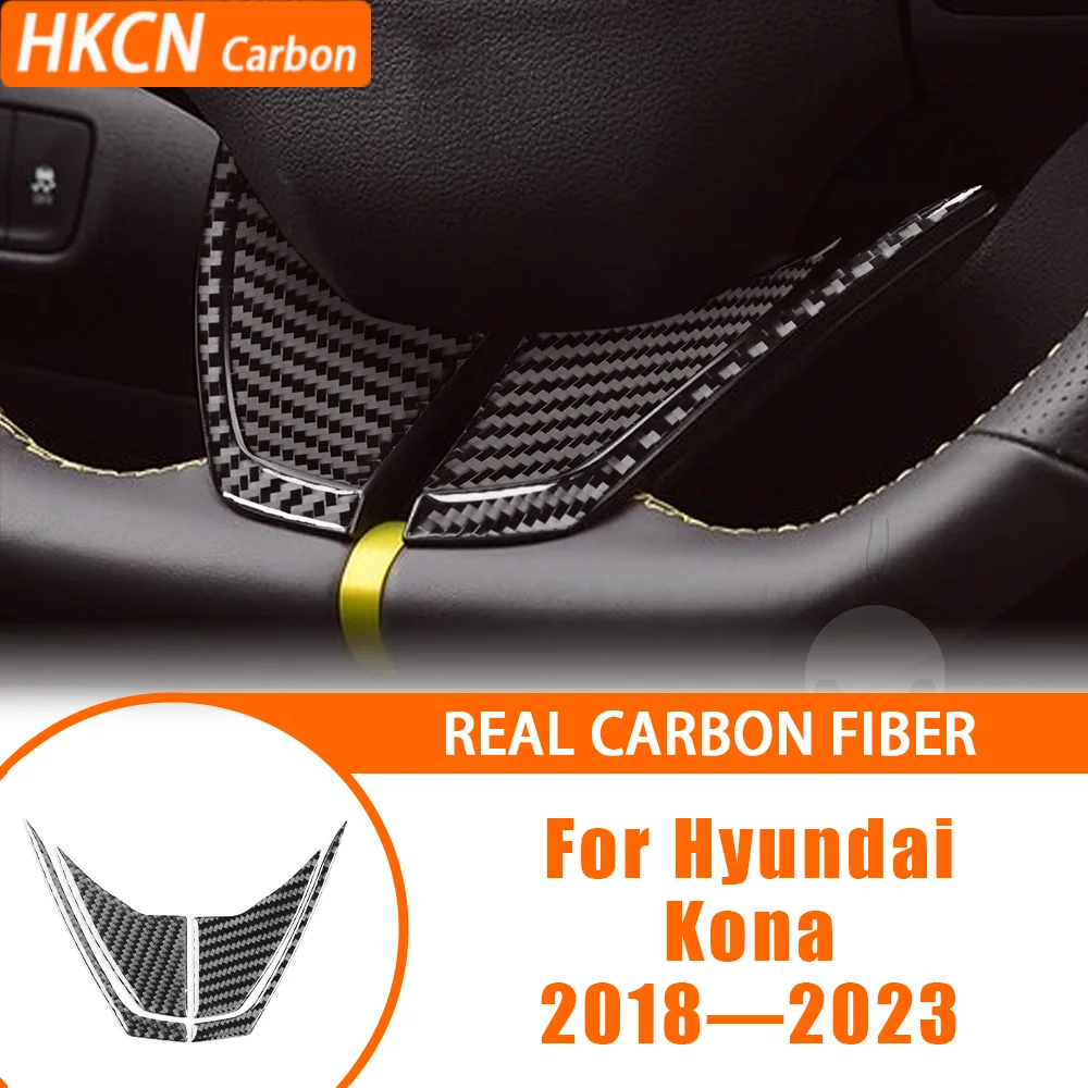 

Car Accessories Carbon Fiber Interior Steering Wheel Chin Panel Decal Cover Trim Sticker Modification For Hyundai Kona 2018—2023