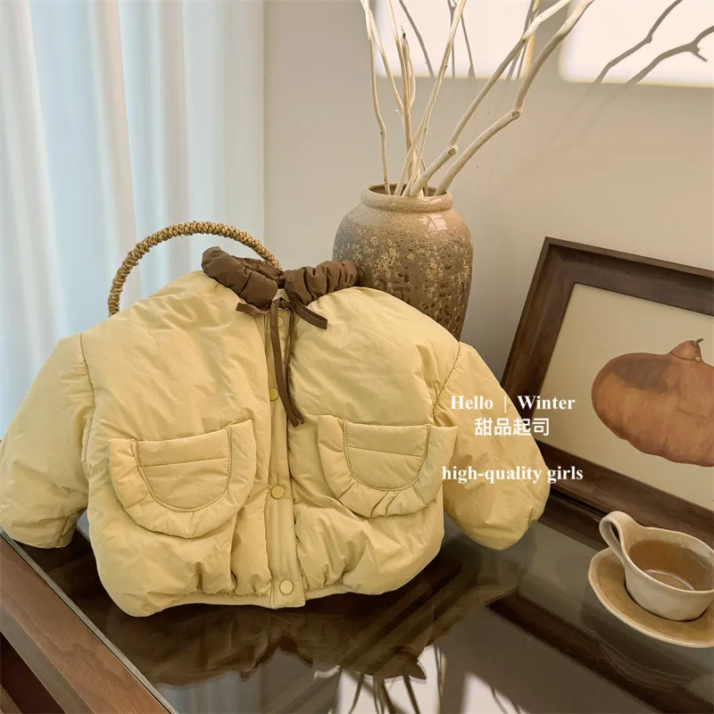 Baby Girls Yellow Coat Female Treasure Winter New Simple Casual Cotton-padded Coat Thickened Cotton Korean Simple Style