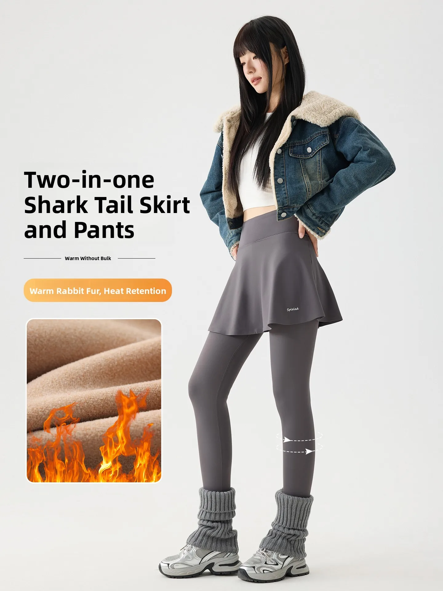 Bla falso duas peças quente fce forrado yoga fitn arcaskin calças de cintura alta leggings longos outerwear feminino para outono inverno