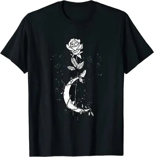 Okultystyczna księżycowa róża czary święta geometria Goth czarna magia T Shirt pot 27537