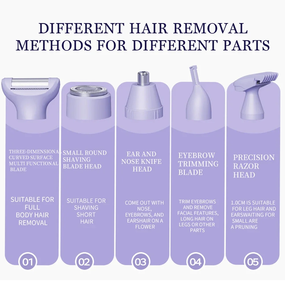 充電式 5 で 1 電気脱毛器女性のための脱毛器シェーバーかみそり眉毛脇の下ビキニ脚 Depilador Feminino T