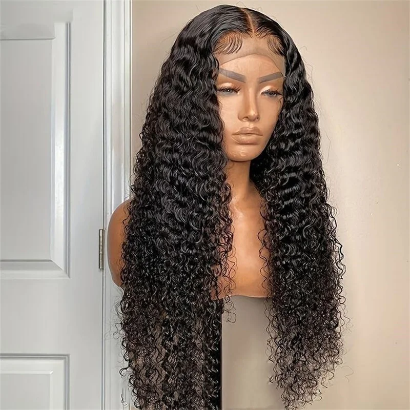 Soft 180Density Preplucked Kinky Curly Long Natural Black 26Inch Deep Lace Front Wig For Women With Baby Hair Glueless Daily