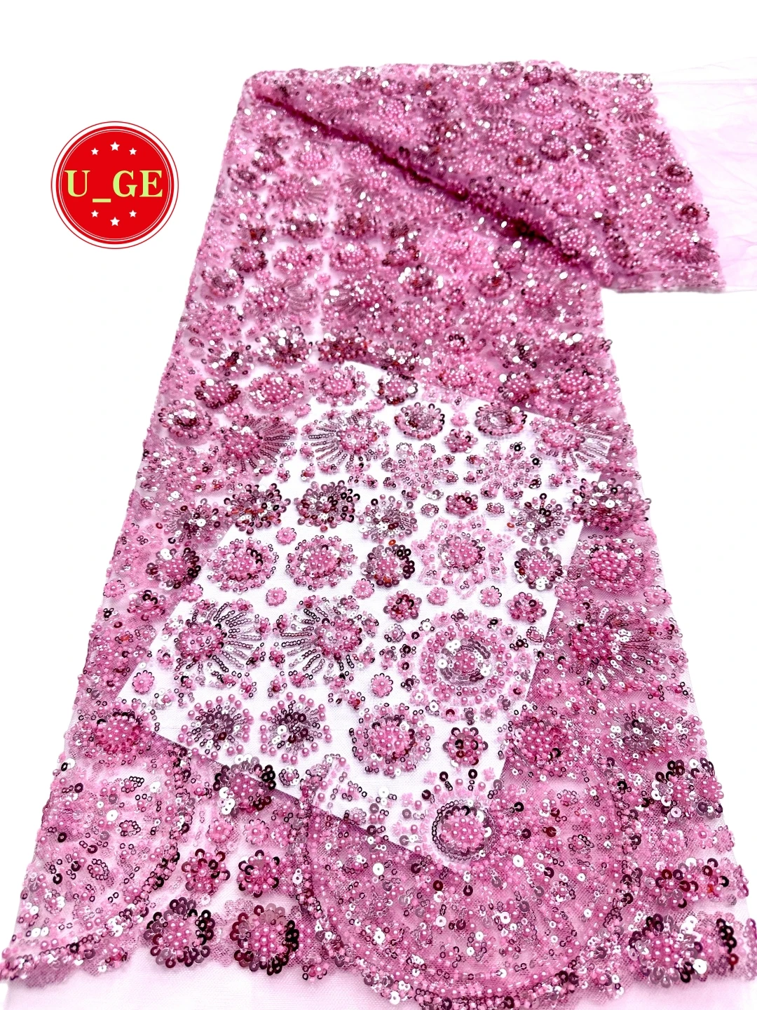 

2026Elegant Beaded Tube Lace Fabric - Best Quality&Very Soft Mesh Lace With Stones for Wedding Evening DressU_GE8596