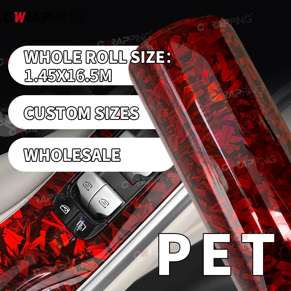 Car Decorating 145cmx300cm Tuning Auto Accessories Laser PET Forged Carbon Wrap Self-Adhesive Rainbow Red Carbon Fiber Vinyl view 2