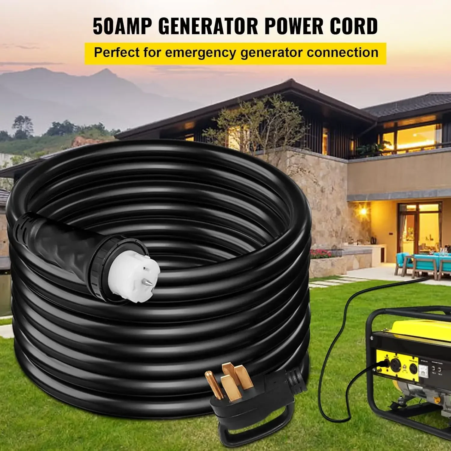 75Ft 50 Amp Generator Extension Cord 4 Wire 8 Gauge Generator Cord 125V 250V Generator Power Cord N14-50P & SS2-50R