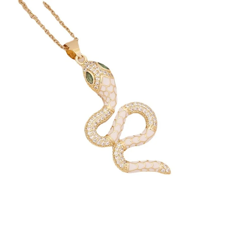 New copper micro-encrusted zircon necklace dripping oil snake pendant personality stainless steel wholesale