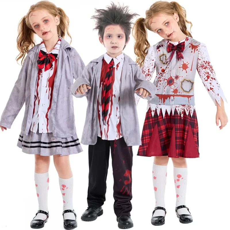 Zombie Schulmädchen Kostüm Jungen Vampir Kostüm Outfits beängstigend Halloween Kostüm für Kinder Zombie School Boy Outfits