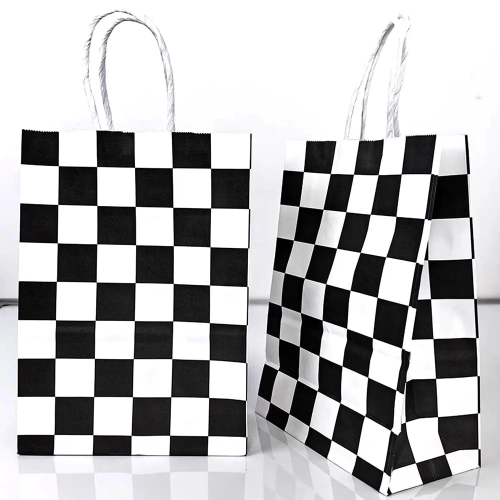5/10/20/30/40/50pcs Black And White Checkered Portable Handheld Paper Bags Race Car Theme Party Supplies Decor Boys Favor Gifts