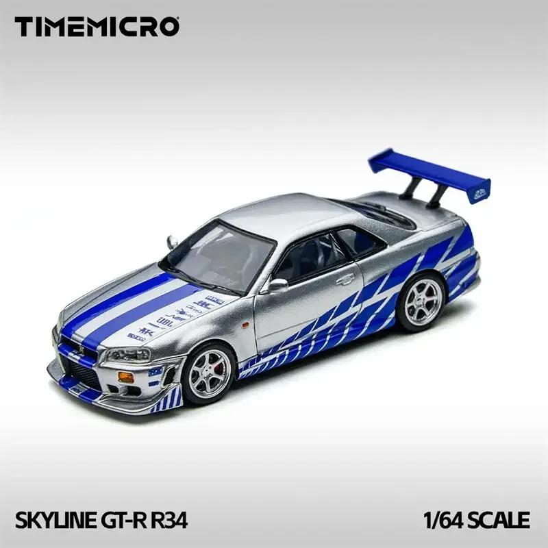 

Presale Time Micro 1:64 R34 GTR Skyline FNF Silver Blue Alloy Vehicle Car Model