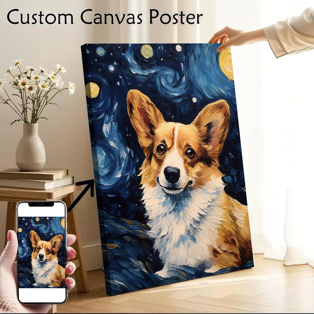 Welsh Corgi Van Gogh Canvas Wall Arts Poster Customizable Pictures Printing for Room Decorative Paintings Aesthetic Decoration