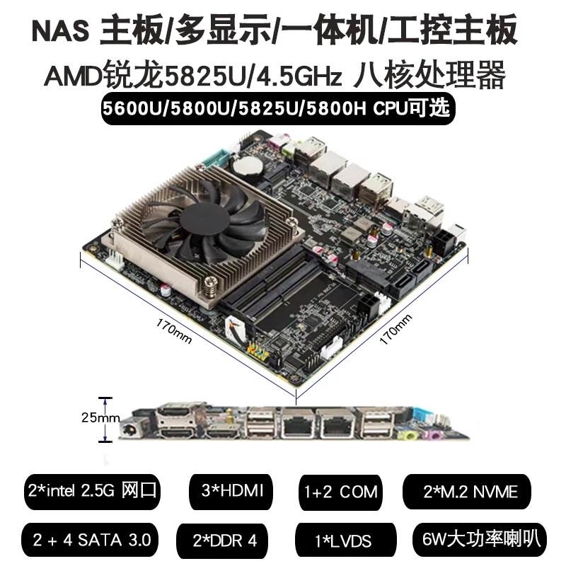 5825U/5600U/5800H high-performance multi display NAS all-in-one computer industrial control ITX motherboard