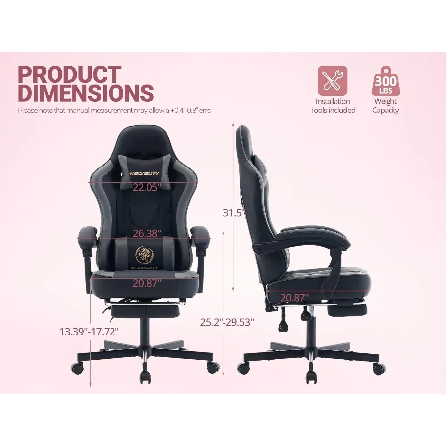 Gaming Chair, Ergonomic High Back Computer Chair with Footrest, Lumbar Support and Pocket Spring Cushion, Comfortable Swivel Ho