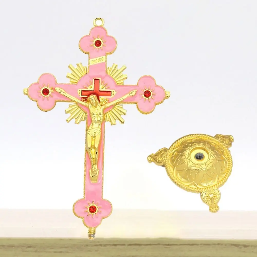 Multi-color With Stand Church Cross Ornaments No Fading Durable Alloy Cross Ornaments Handmade Plated Gold Statue Car Ornaments