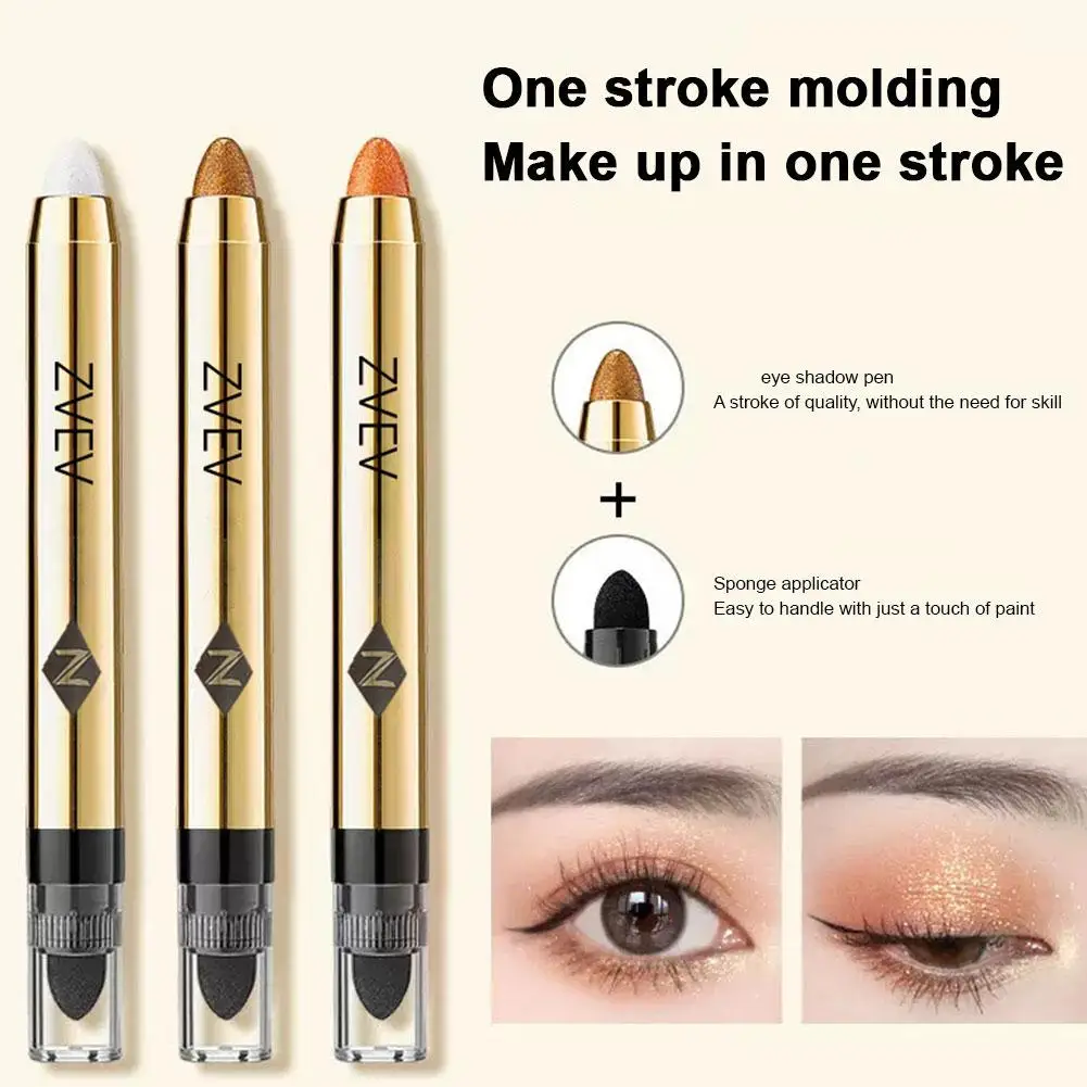 Double End Glitter Eye Shadow Stick Pencil Eyeshadow Shimmer Primer Waterproof Eyebrow Makeup Base Highlight Pencil Highlig R2M1