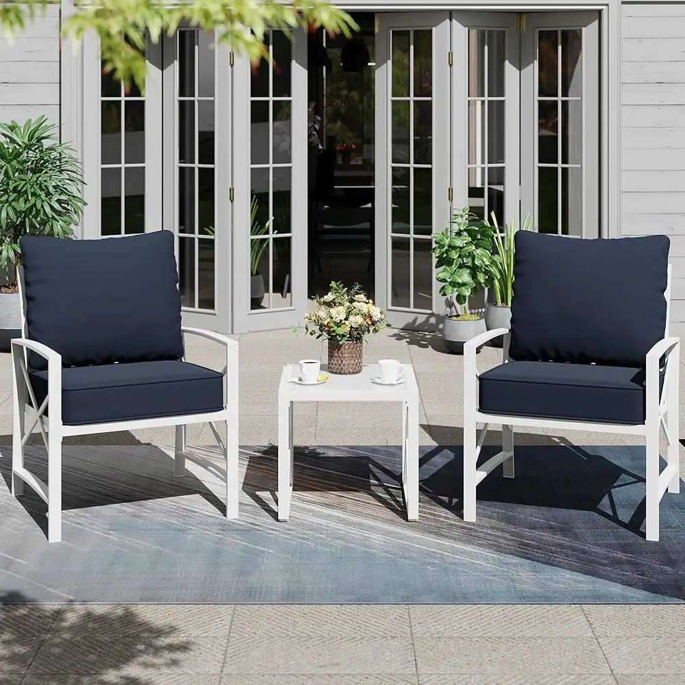 

Patio Furniture 3-Piece Conversation Set, Outdoor Furniture Patio Chairs With Aluminum Frame And Coffee Table, Conversation