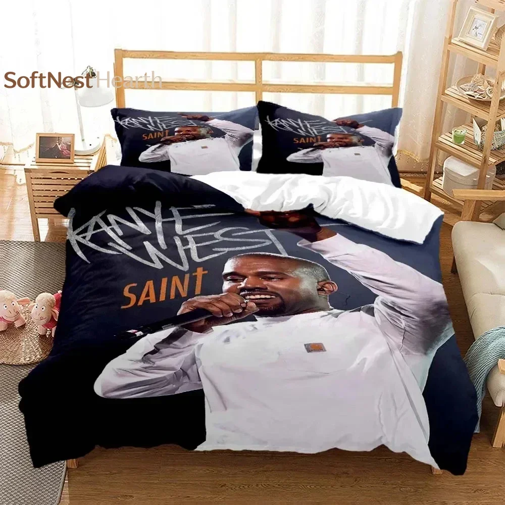 2026 3D Print Rapper Kanye West Musik Bedding Set,Duvet Cover Bed Set Quilt Cover Pillowcase,King Queen Twin Size Boys Girls Adu