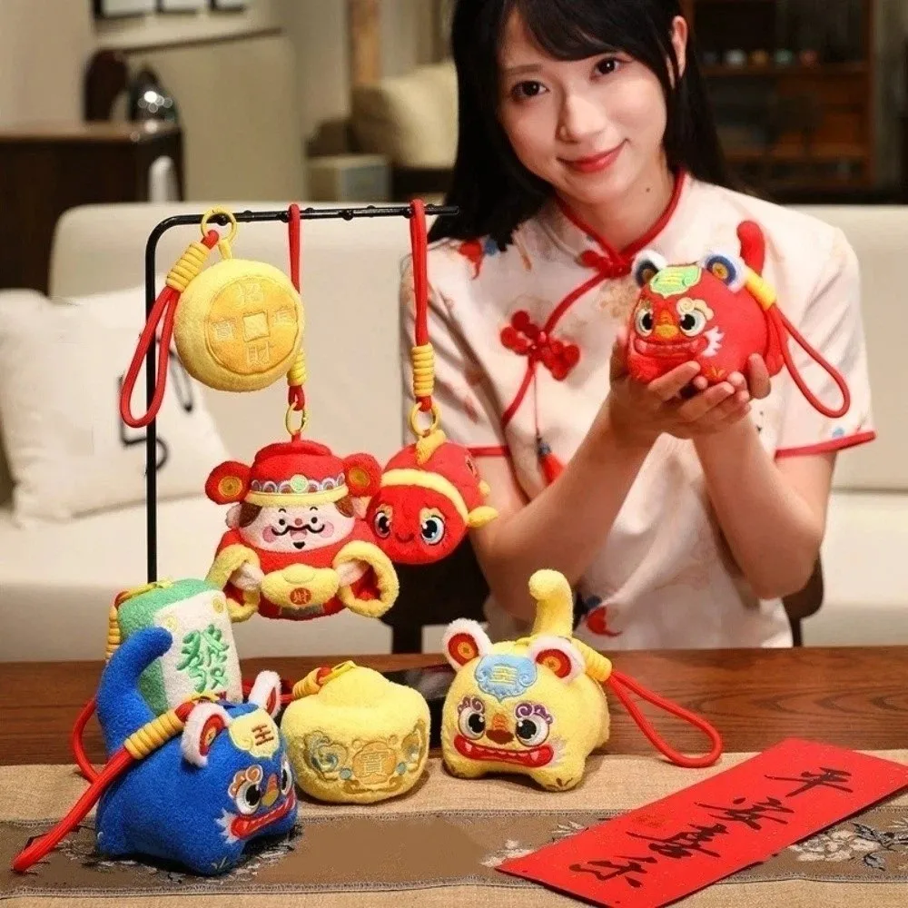 Creative Wealth God Keychain Yuan Bao Majiang New Year Plush Pendant Ornaments Lion Dance Chinese God Keychain Festive Decor