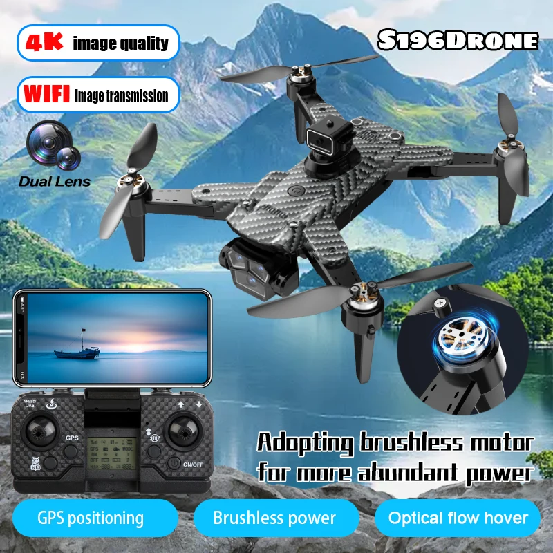New Drone S196 6K Professional WIFI GPS HD Dual Camera Photography Brushless Foldable Quadcopter RC Distance 2KM Drone Toy Gifts
