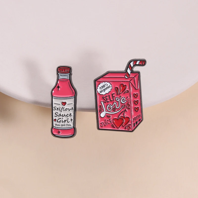 Broche d'affirmation quotidienne « Self Love Sauce Juice » avec design cœur et étoile, accessoire pour un usage quotidien, cadeau positif pour femme