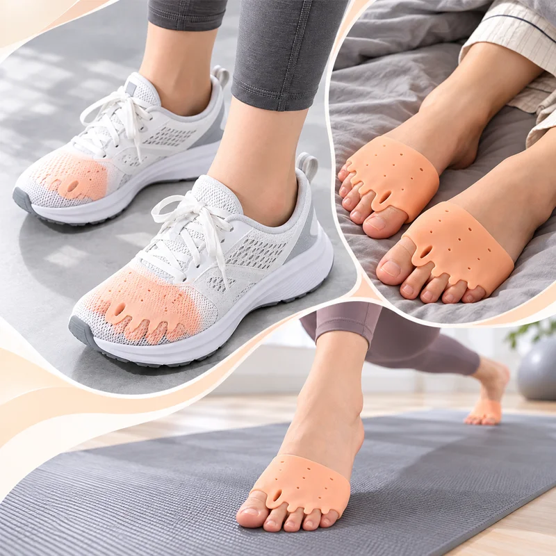 Silicone Forefoot Protectors Skin-Friendly and Breathable Silicone Foot Pads Soft and Highly Elastic Silicone Material Honeycomb Breathable Design Forefoot Pressure and Cushioning Structure Non-Slip and Stable Highly Breathable, Non-Slip, Comfortable to Wear, Unisex Size, Suitable for High Heels, Sandals, and Casual Shoes