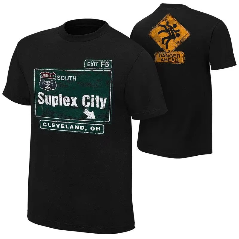تي شيرت Brock Lesnar _Suplex City Cleveland_ تي شيرت مطبوع على الوجهين للرجال صيفي برقبة دائرية وأكمام قصيرة كاجوال من القطن الخالص #1