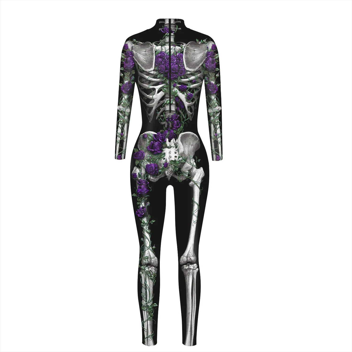 Festtags-Karnevalskostüm Skelett-Bedruckte Bodysuits für Frauen Bunte Halloween-Cosplay-Jumpsuits Zentai-Catsuit – Detail 11