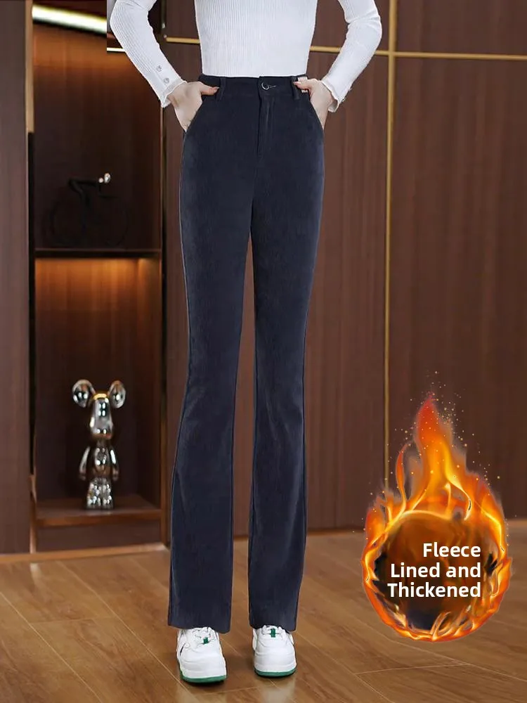 

Women's Fce Lined Thiened Micro Flared Corduroy Pants High Waist Versatile Slimming Casual Bell Bot Autumn Winter Ne...