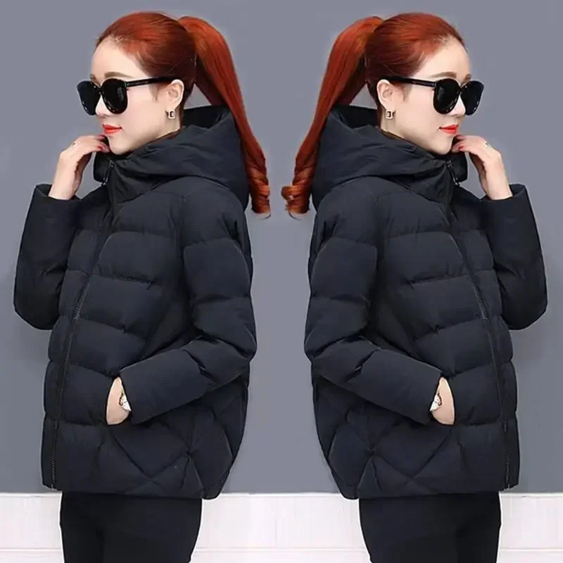 Chaqueta acolchada con capucha para mujer, abrigo frío, Parkas súper calientes, chaqueta recortada, Top de manga larga de talla grande, moda