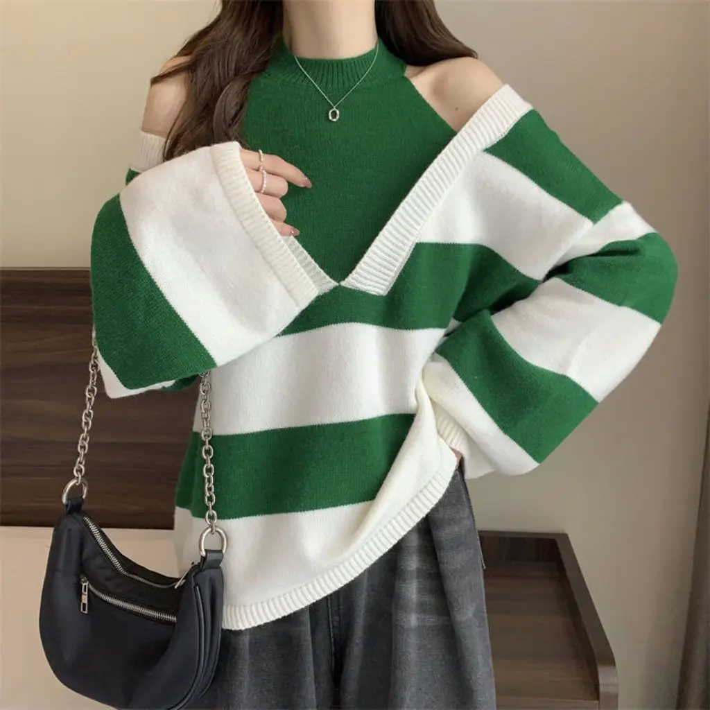 

Women's Off-the-Shoulder Long Sleeve Pullover Top Halter Style Loose Slimming Chic Autumn Winter Western Fashion