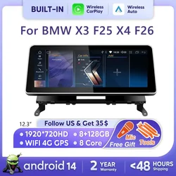 12.3 Inch Car Radio Carplay For BMW X3 F25 X4 F26 2010-2018 Android 14 Auto Multimedia Monitors Car Accessories Navigation