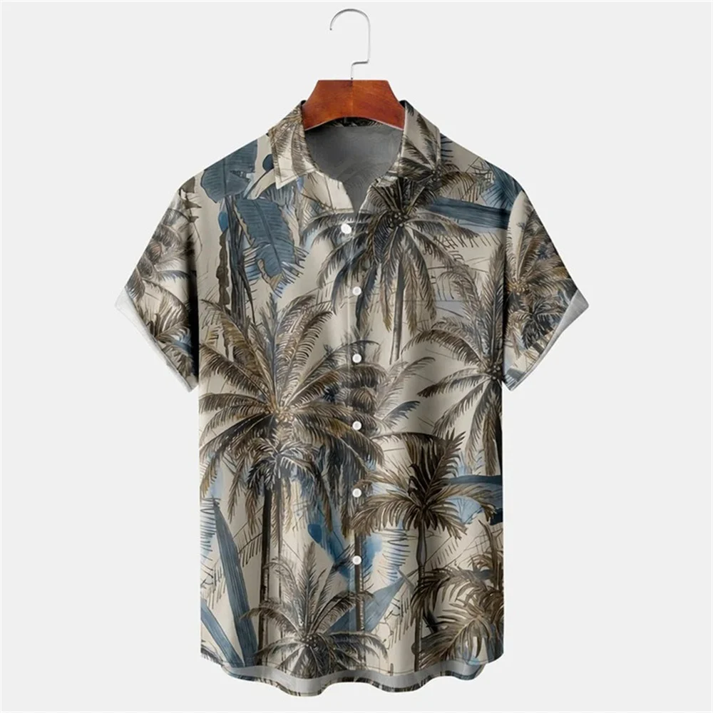 New Hawaiian Men's Summer Casual Flower Korean Retro Shirt Geometric Print Short Sleeve Button Top Loose Size