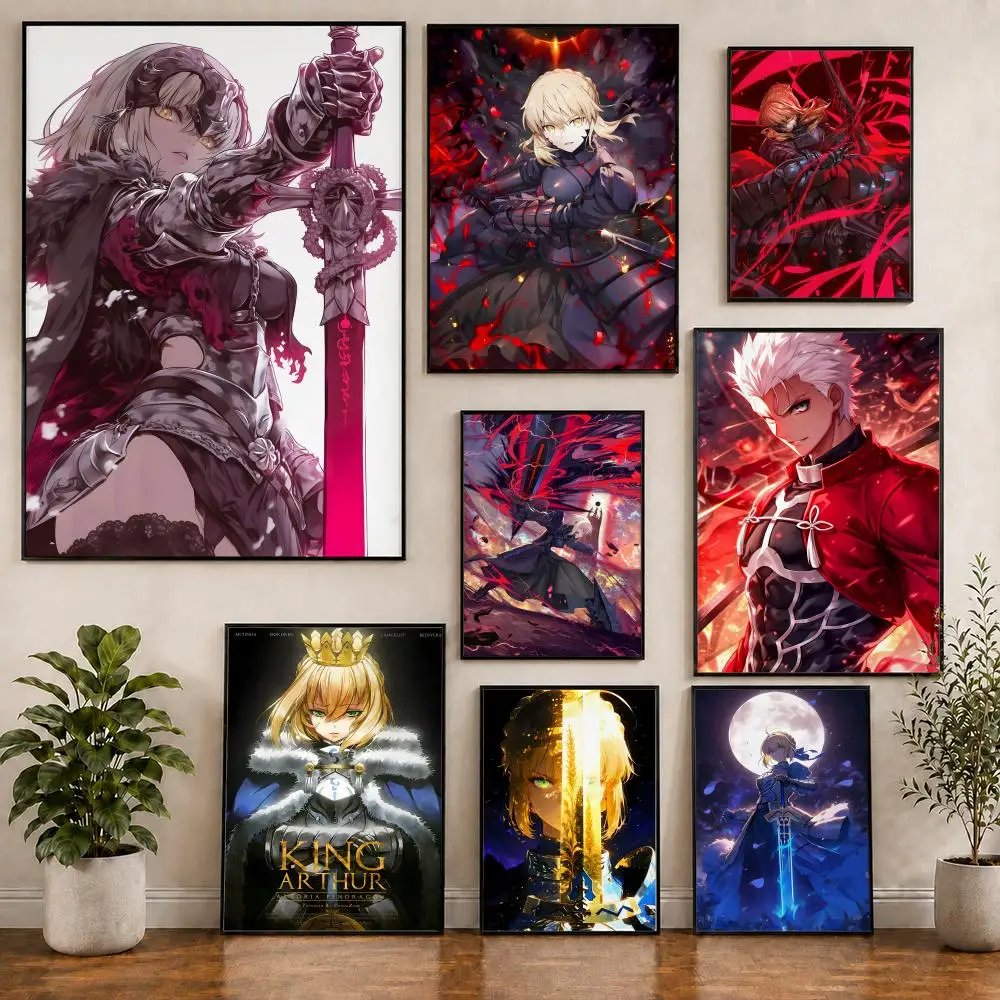 Anime Fate Stay Night Saber Poster PVC HD Abzieh- und Aufkleb-Poster Moderne Poster für Zuhause, Büro, Wohnzimmer, Esszimmer, Wanddekoration