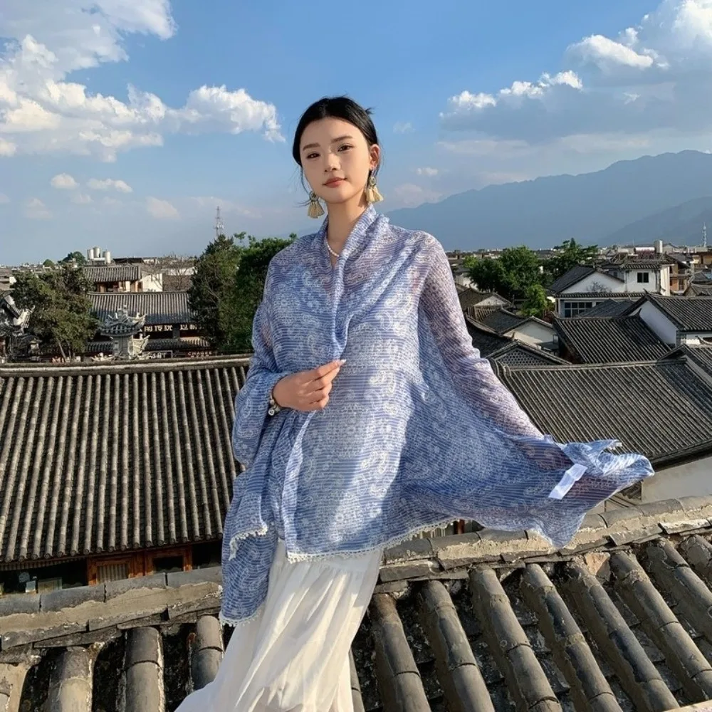 

Элегантная солнцезащитная шаль с узором пейсли, тонкая солнцезащитная шаль, пляжный шарф с цветочным принтом, уличный