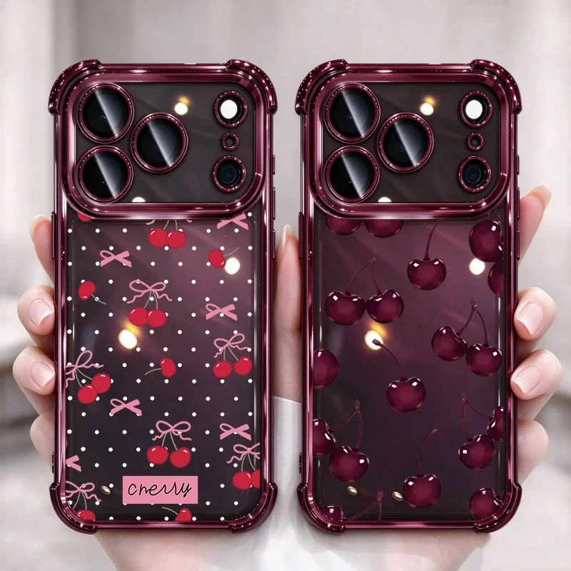 For Samsung Galaxy S25 Edge S26 Ultra S24 FE Plus A57 A27 A37 A56 A16 A15 A07 A06 A55 A36 A26 A54 Luxury Red Cherry Plating Case