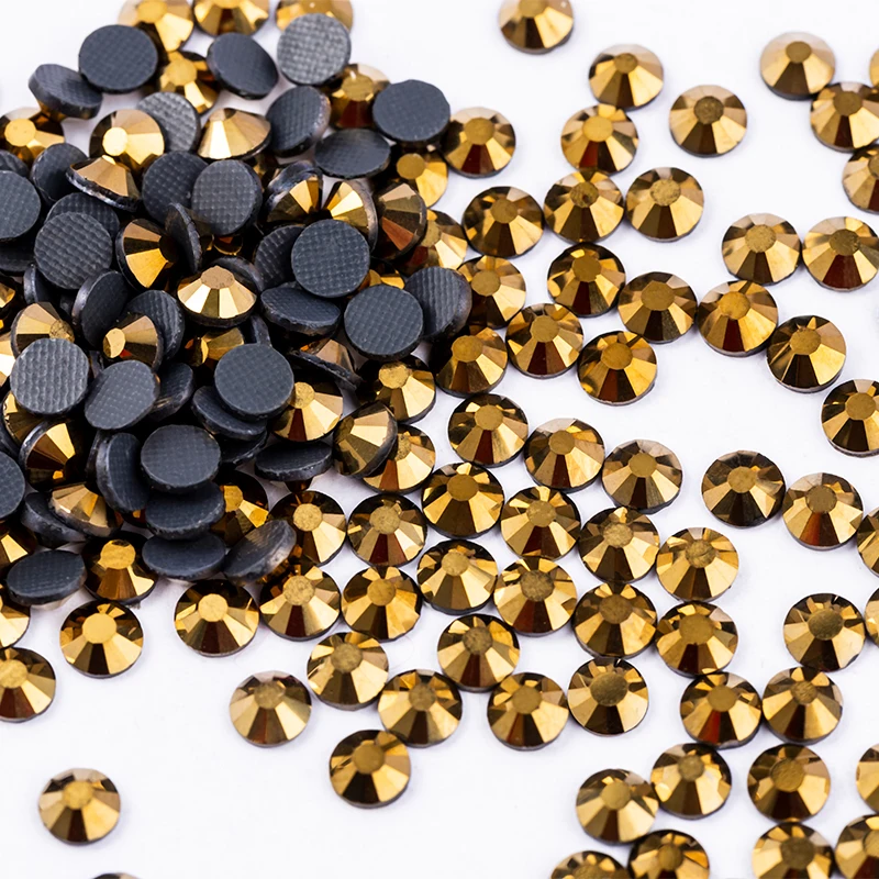 SS4-SS30 Hotfix Rhinestones High Quality Gold Hematite Iron On Crystal Glass Strass Hot fix Rhinestone For Fabric Garment Shoes