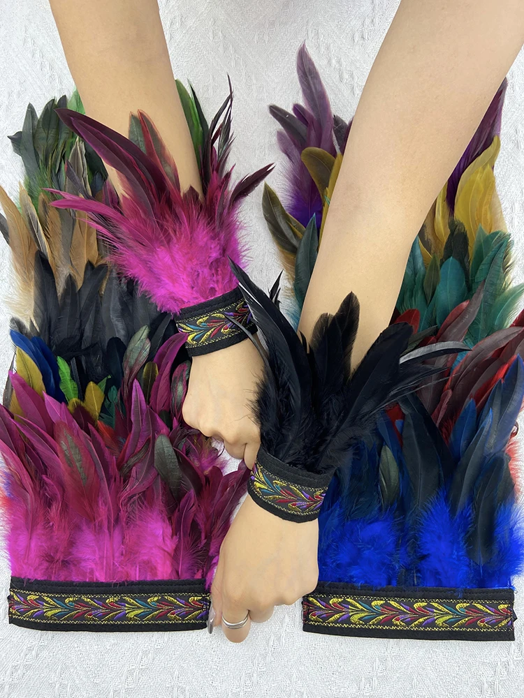 Natural Fur Wrist Cuffs Removable Wrap Bracelet Goth Clothes Sleeves Y2k Accessories Ancklets Fashion Retro Feather Gloves Cuff