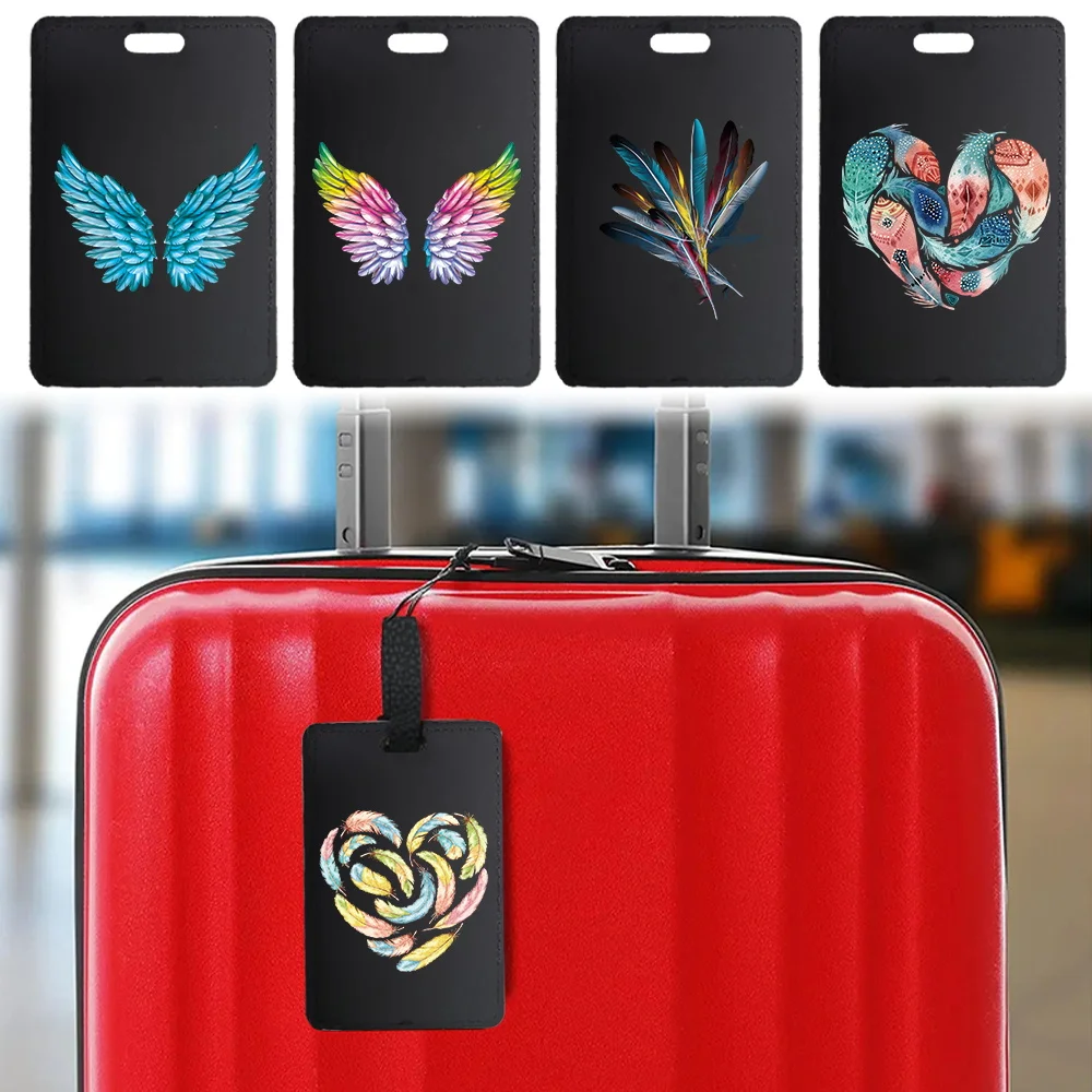 

Pu Luggage Tag Pass Fashion Luggage Baggage Bag Personalized Suitcase Identifier Label Name ID Address Holder Feather Pattern