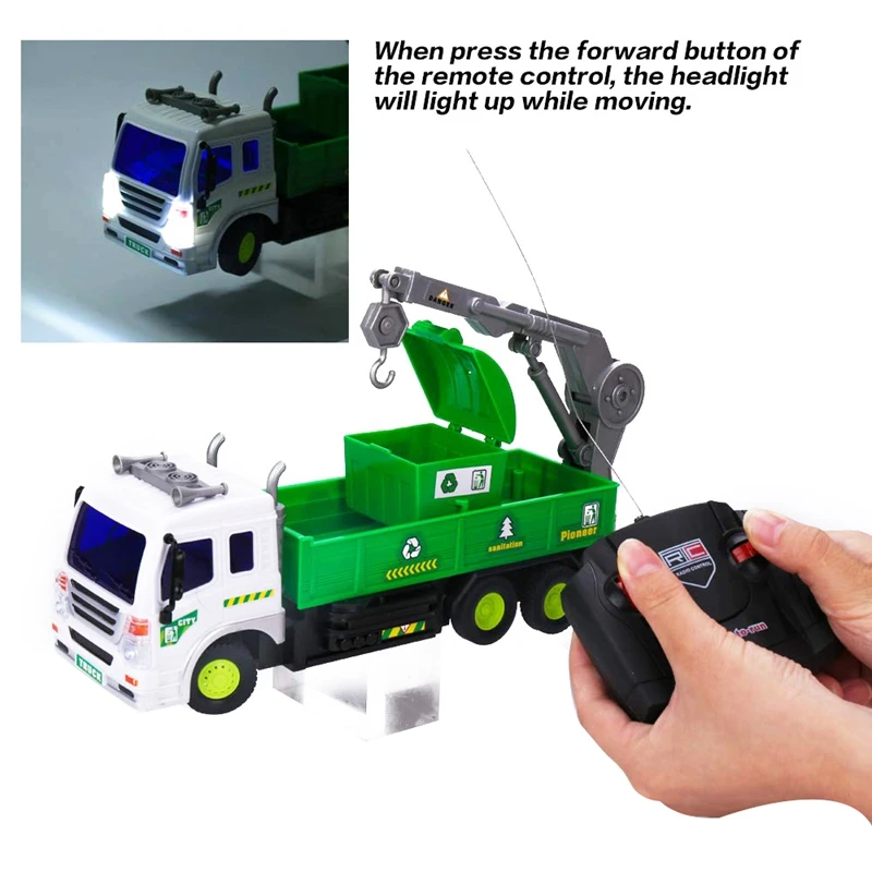 Children's Remote Control Garbage Truck With Lights, 4WD Recycling Garbage Truck, Toys For Children 2-6 Years Old, Gifts For Boy