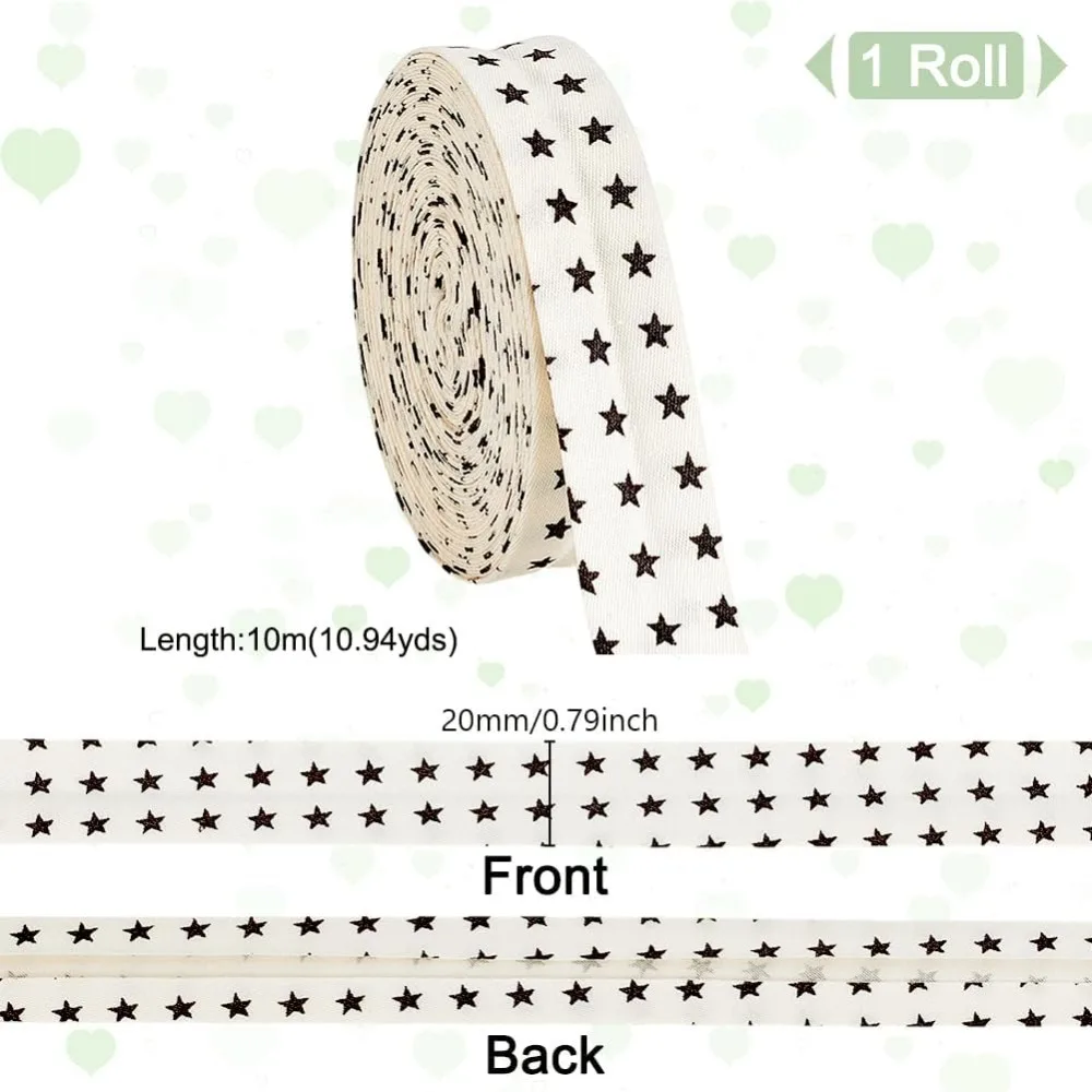 Star Printed Cotton Double Fold Bias Tape Clothes Accessories Flat 3/4 inch(20mm) 10.94 Yards(10m)/Roll