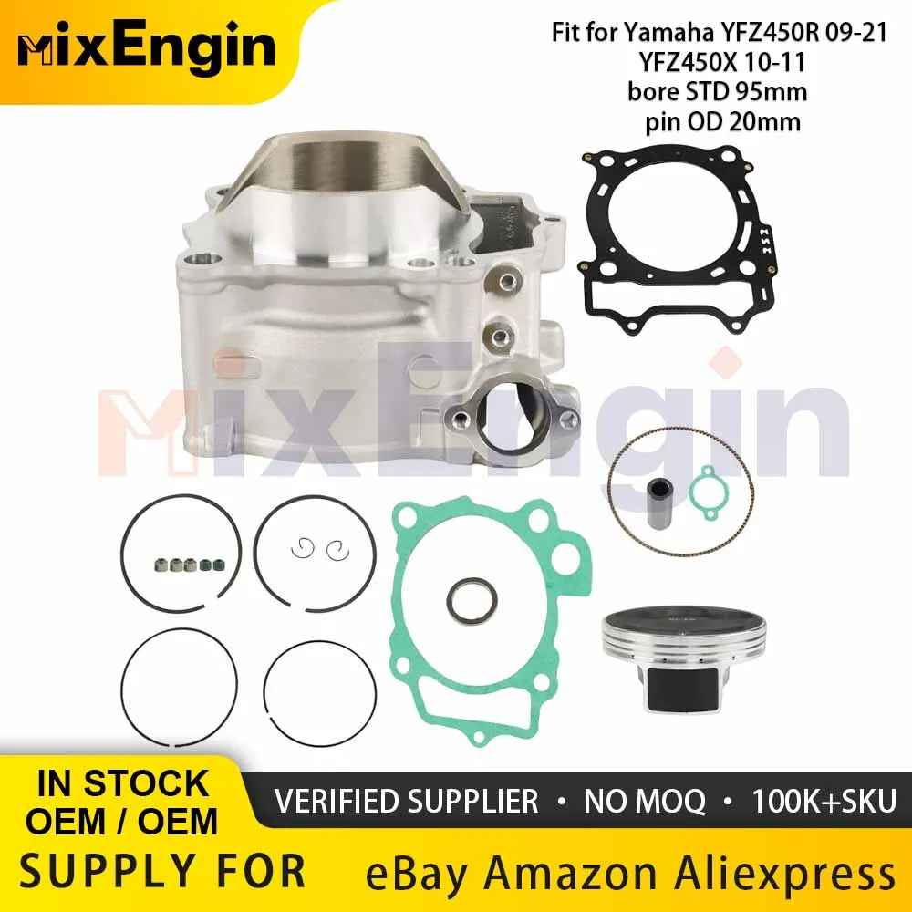 

Motorcycle Engine Cylinder Gasket Top Overhaul Rebuild Kit Bore STD 95mm Piston Pin 20mm For Yamaha YFZ450R 09-21 YFZ450X 10-11
