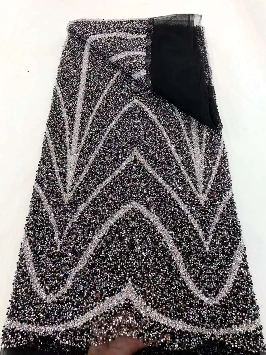 

Luxury African Heavy Bead Lace Fabric 2024 High Quality 5 Yards Nigerian Pearl Embroidered Mesh Material With Sequins WS