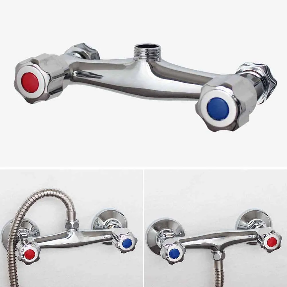 Chrome-Finished Shower Mixer Tap Twin Outlet for Bathroom Use Copper Construction 1/2 Inch Water Inlet Connection Standard