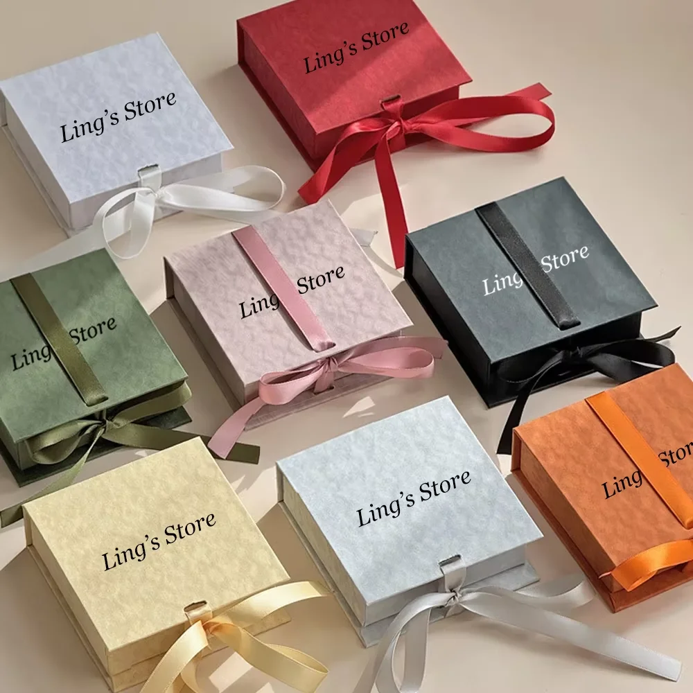 20PCS Textured Personalized Logo 10.8x10x3.5cm Jewelry Paper Ribbon Box Ring Necklace Earrings Bracelet Pendant Gift Organizer
