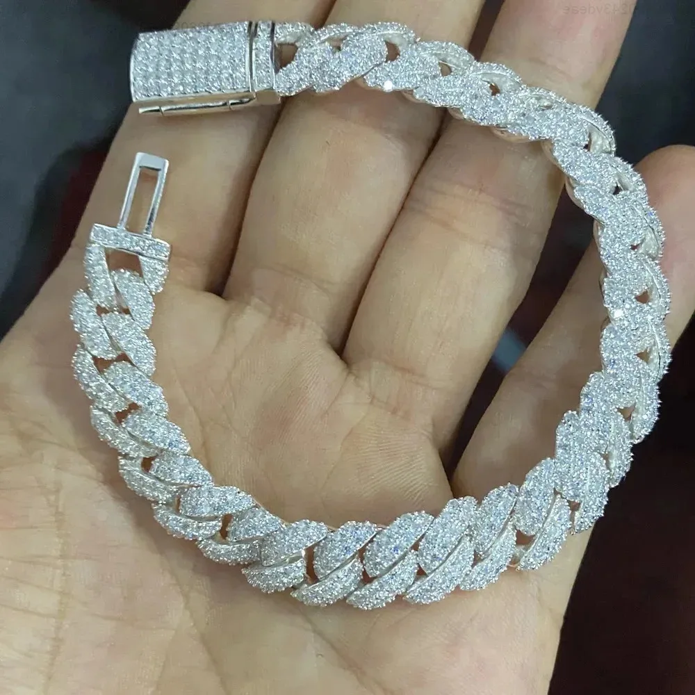

HQ GEMS 7.5 inch 10mm Micro Prong Iced Moissanite VVS Diamond Cuban Bracelet Link Luxury Bling Diamond Bracelets For Men