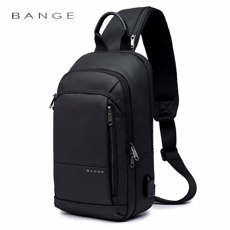 BANGE Multi-função Bolsa Crossbody Homens Porta de Carregamento USB Mensageiros Pacote Bolsas de Ombro À Prova D 'Água Bolsa de Peito de Negócios