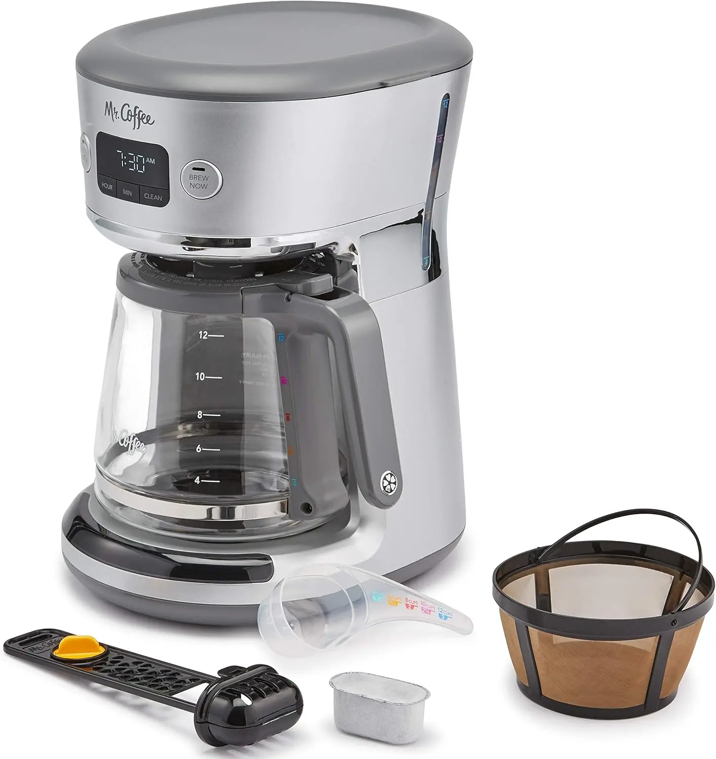 

Easy Measure 12 Cup Programmable Maker with Gold Tone Reusable Filter, Silver/Chrome